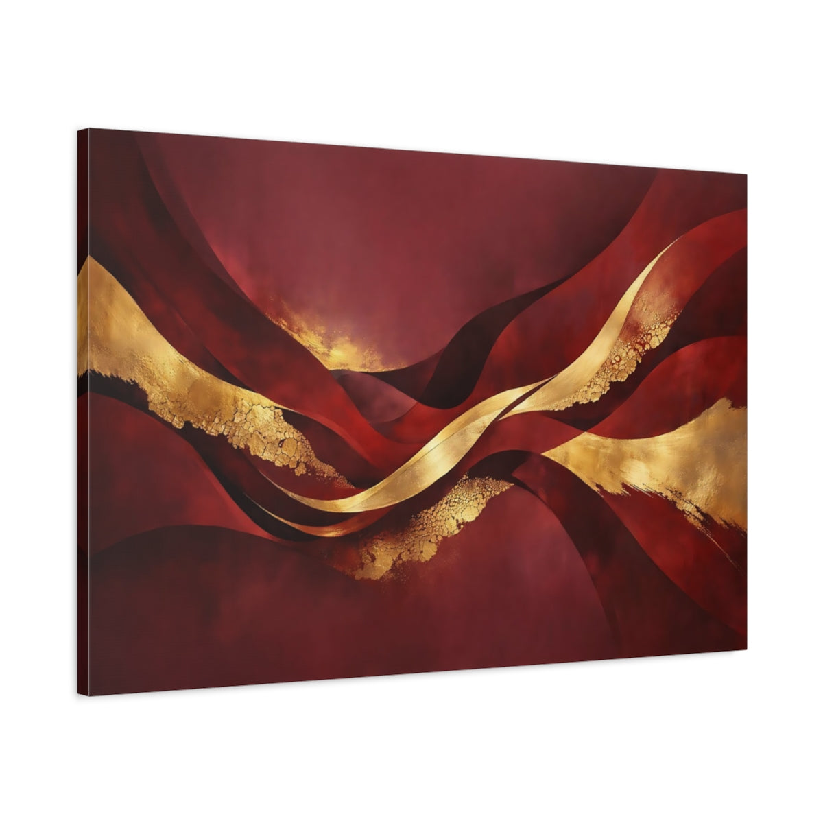 Side Mockup 1. Abstract Abstract Waves Burgundy Gold Abstract shown as stretched canvas wall art
