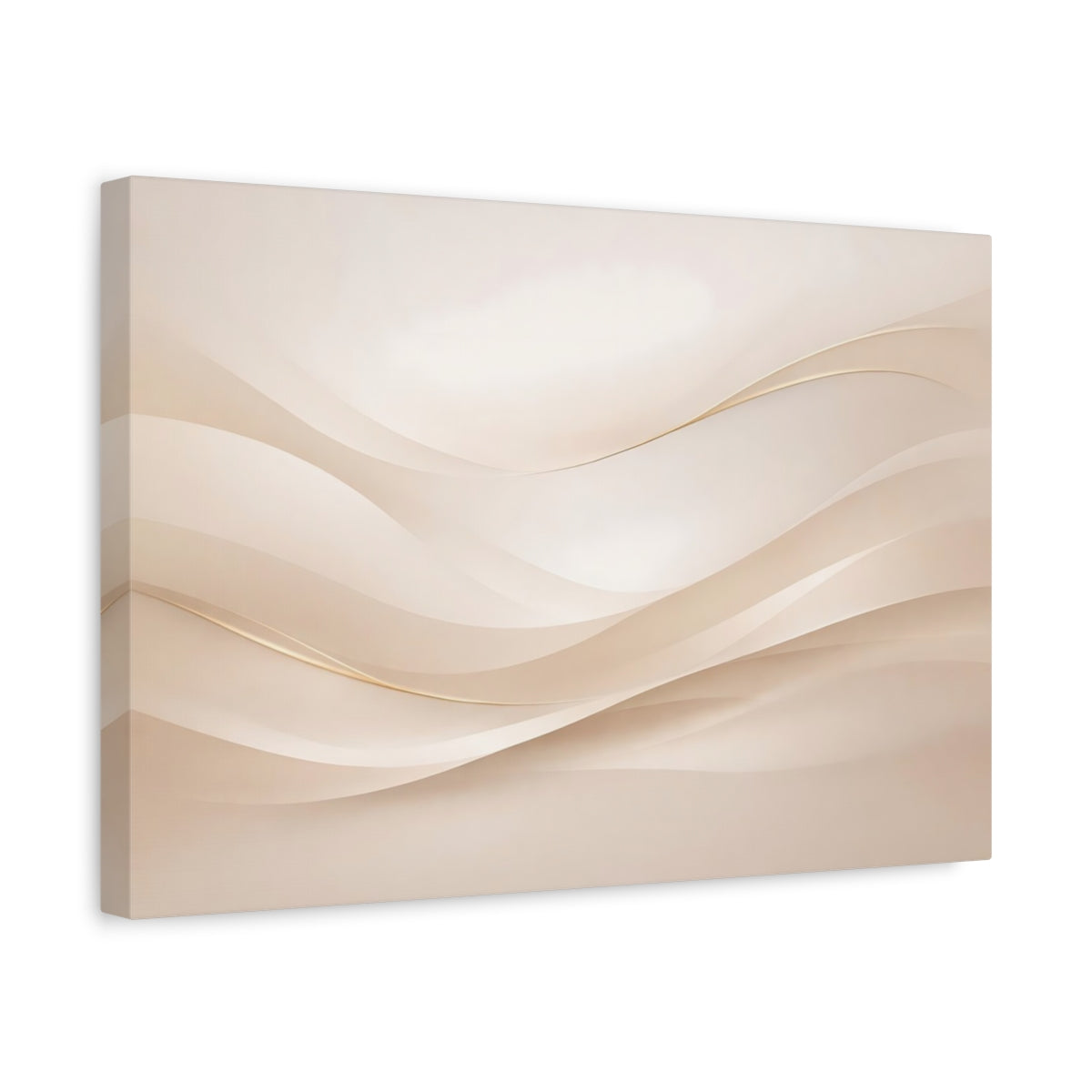 Side Mockup 4. Abstract Abstract Waves Cream And Gold shown as stretched canvas wall art
