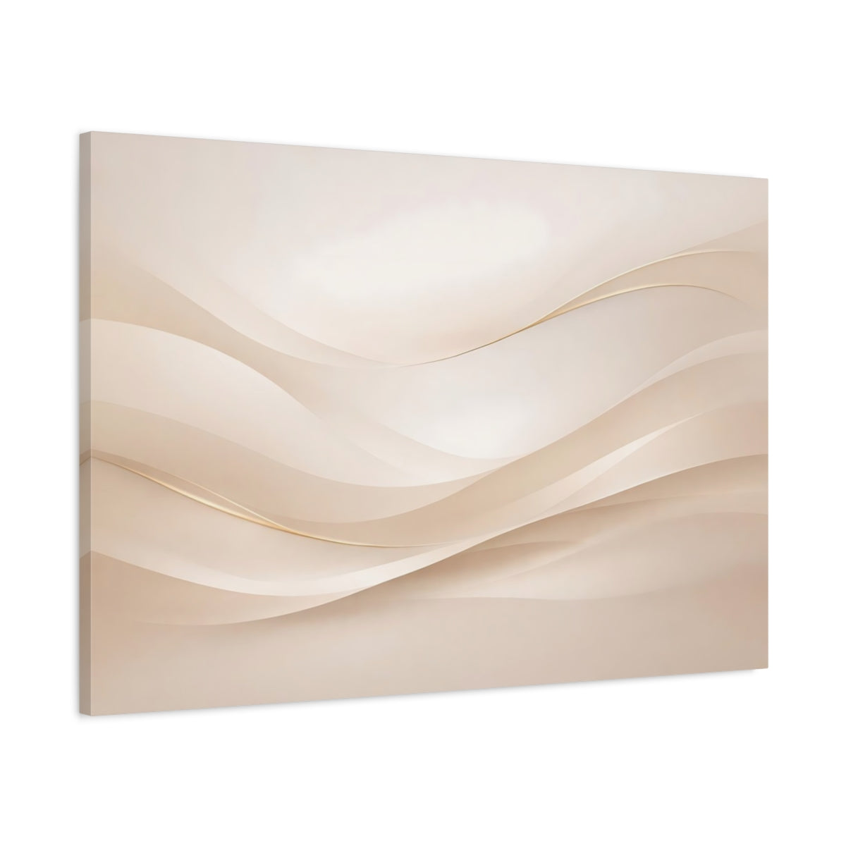 Side Mockup 1. Abstract Abstract Waves Cream And Gold shown as stretched canvas wall art