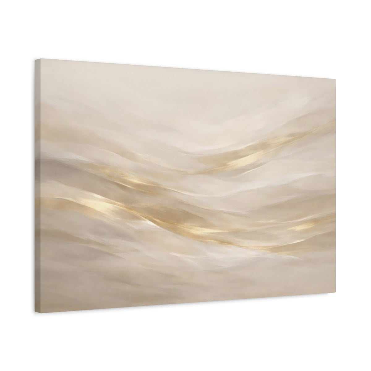 Side Mockup 2. Abstract Abstract Waves Cream Gold Abstract shown as stretched canvas wall art
