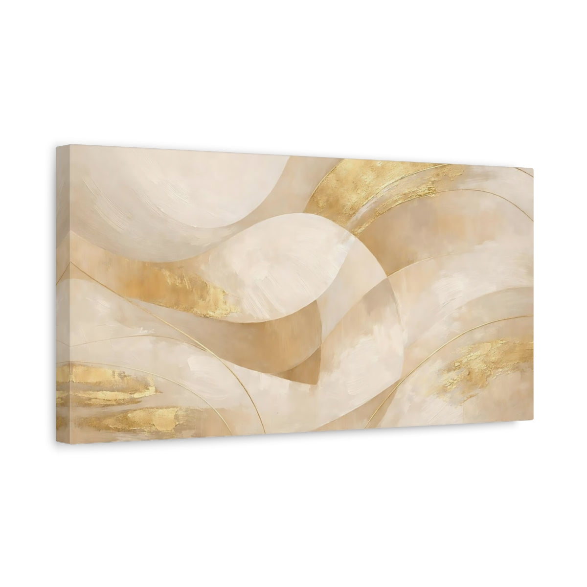Side Mockup 3. Abstract Abstract Waves Cream Gold Abstract shown as stretched canvas wall art
