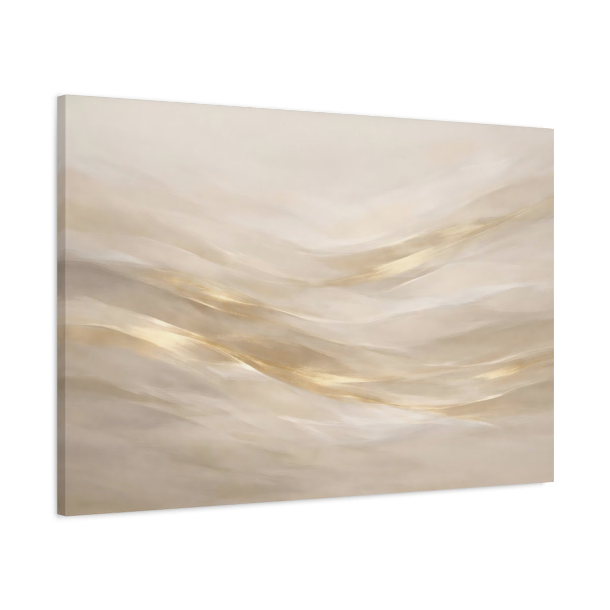 Side Mockup 1. Abstract Abstract Waves Cream Gold Abstract shown as stretched canvas wall art