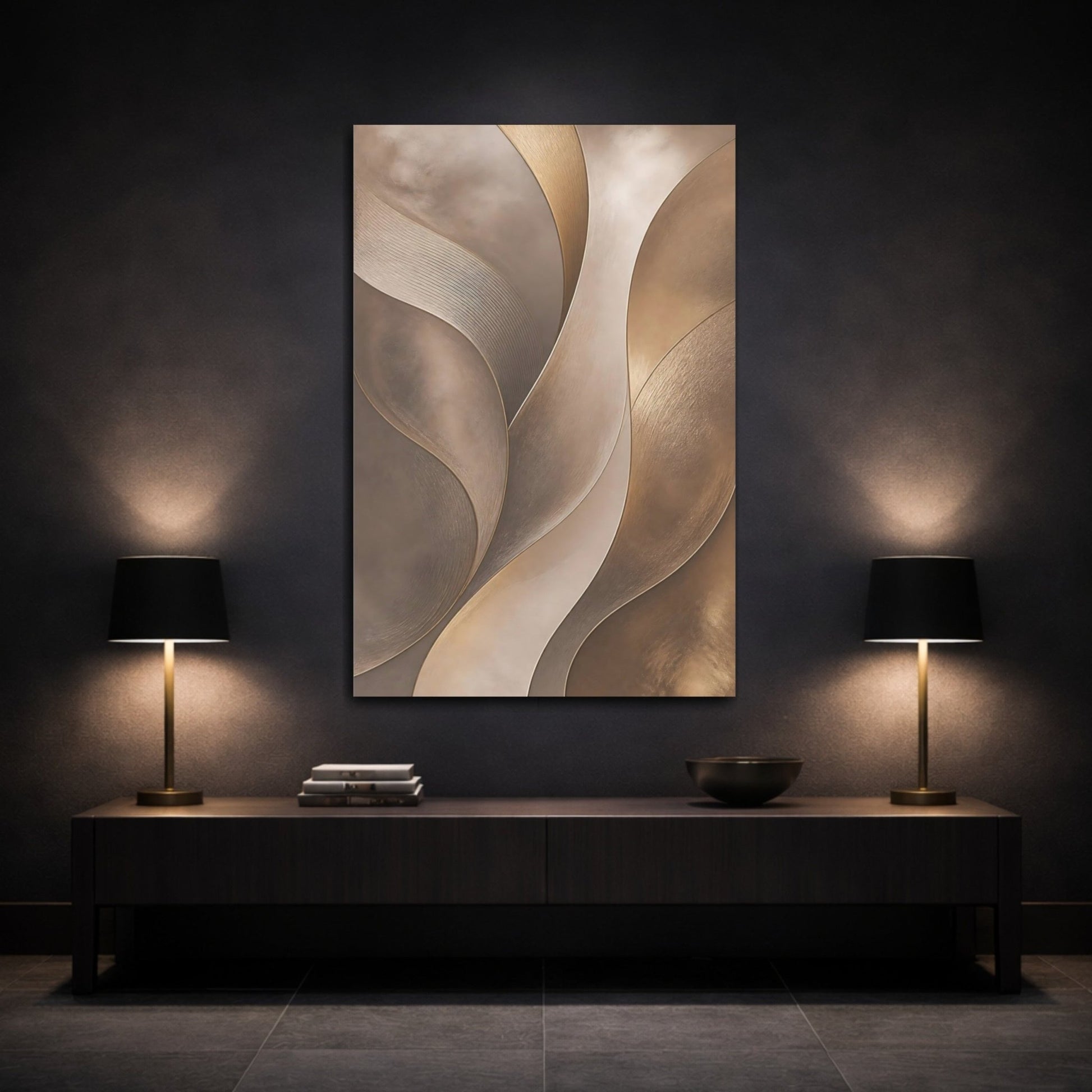 Abstract Waves Gold And Beige Canvas Print – Modern Decor for Living Room, Above Couch - YesArtYes