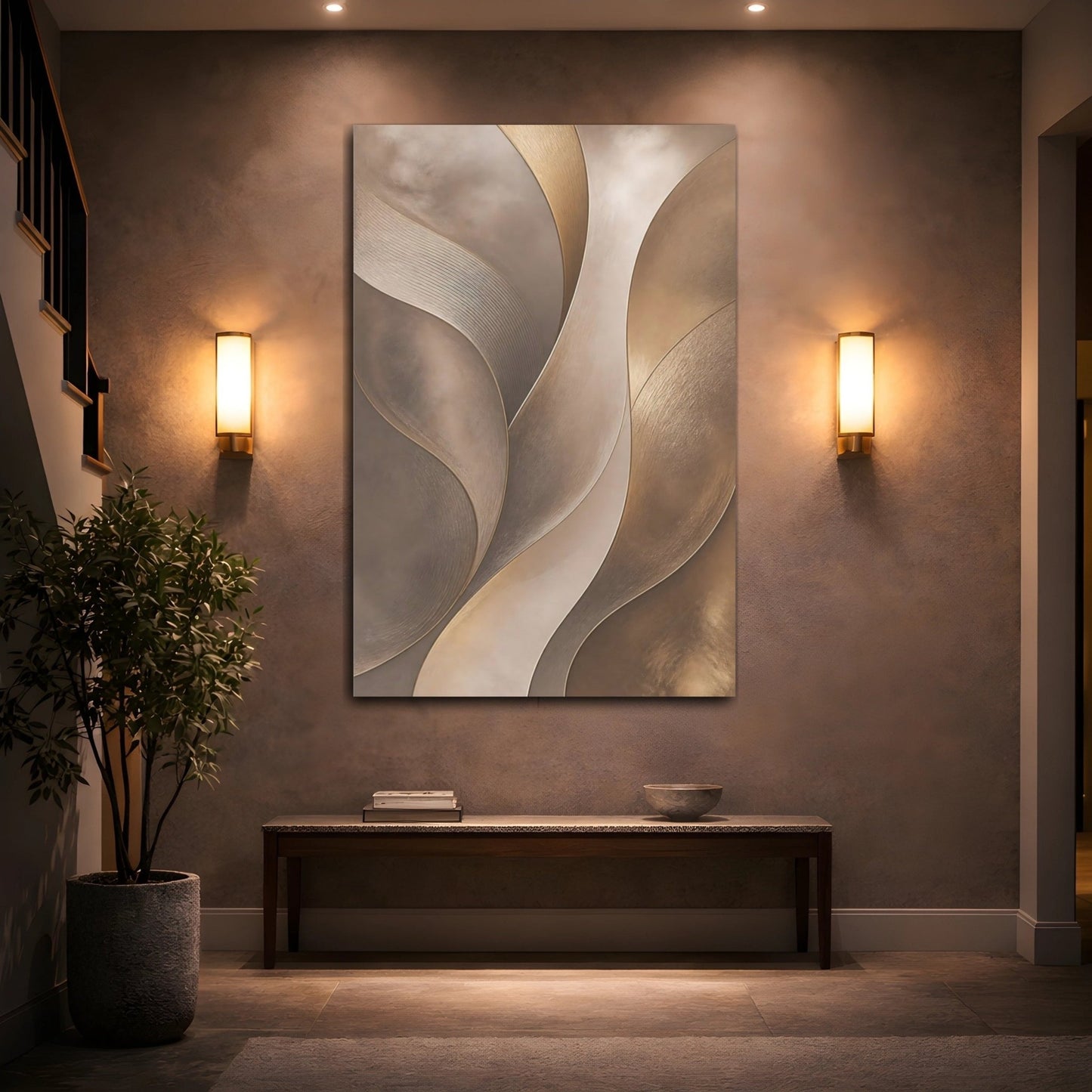 Abstract Waves Gold And Beige Canvas Print – Modern Decor for Living Room, Above Couch - YesArtYes