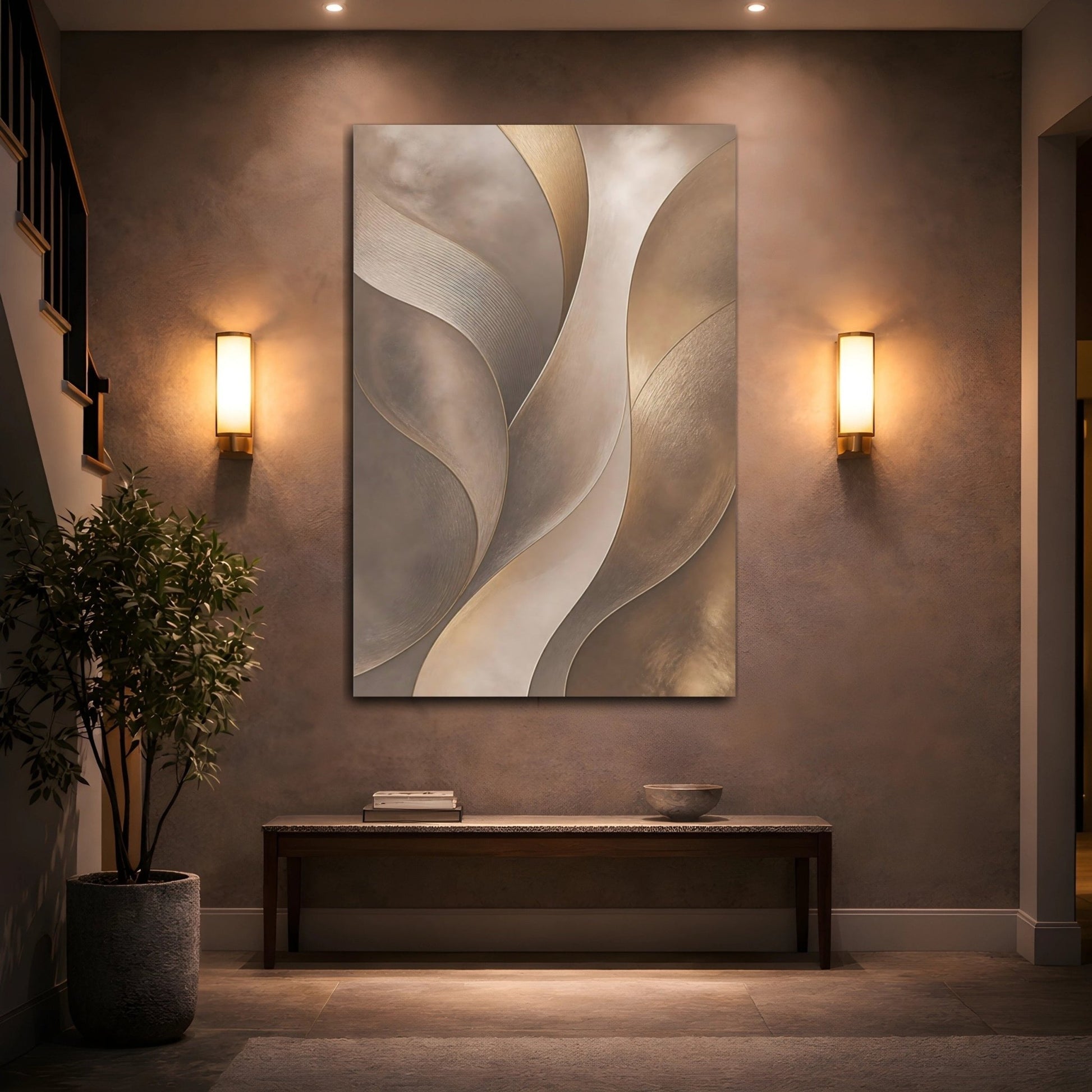 Abstract Waves Gold And Beige Canvas Print – Modern Decor for Living Room, Above Couch - YesArtYes