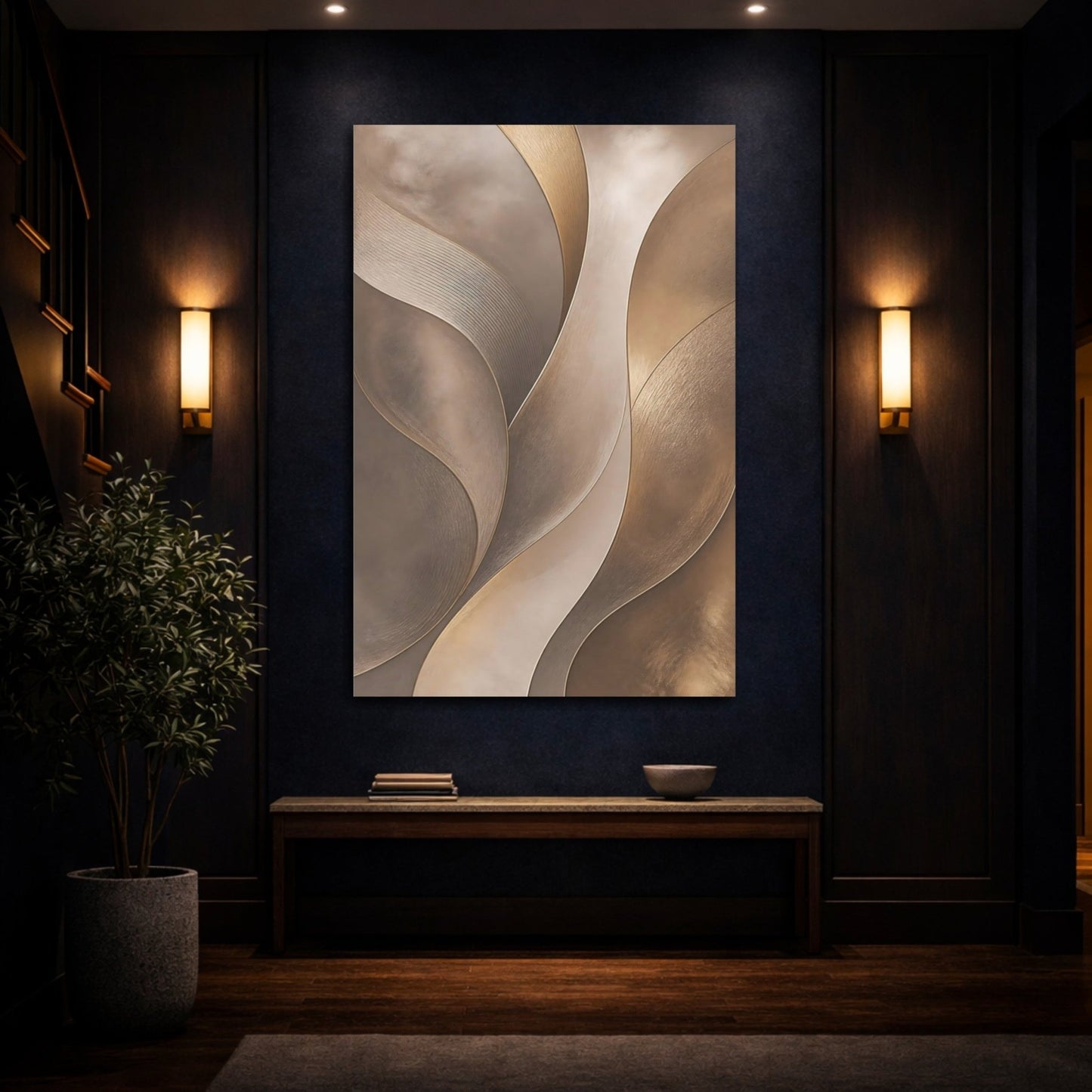 Abstract Waves Gold And Beige Canvas Print – Modern Decor for Living Room, Above Couch - YesArtYes