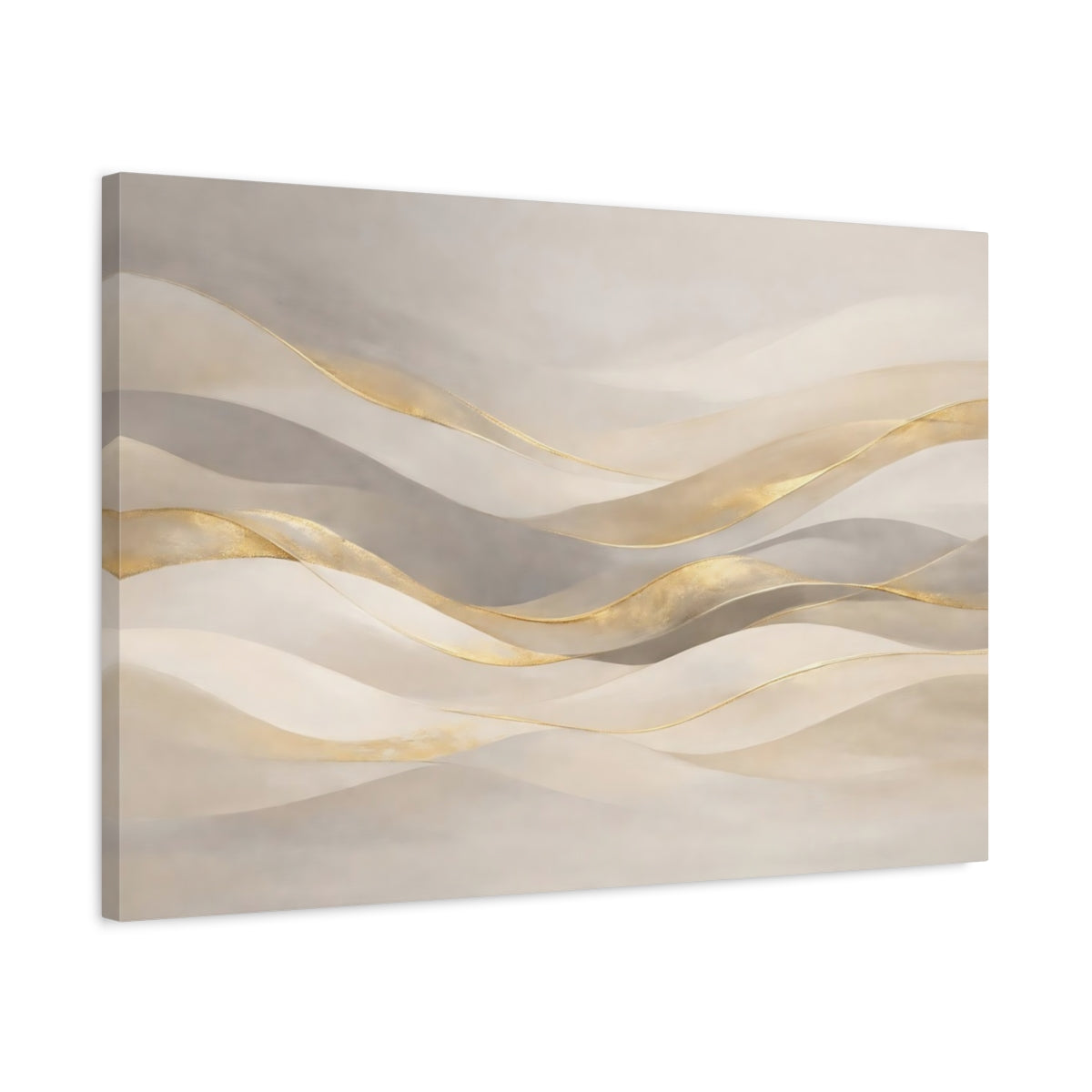 Side Mockup 2. Abstract Abstract Waves Gold And Beige Abstract shown as stretched canvas wall art