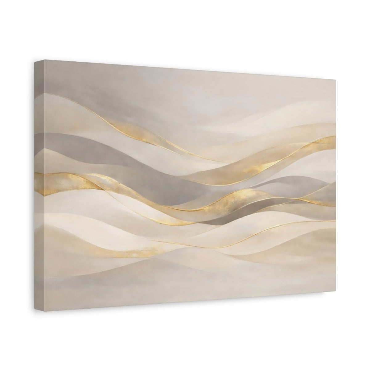 Side Mockup 4. Abstract Abstract Waves Gold And Beige Abstract shown as stretched canvas wall art