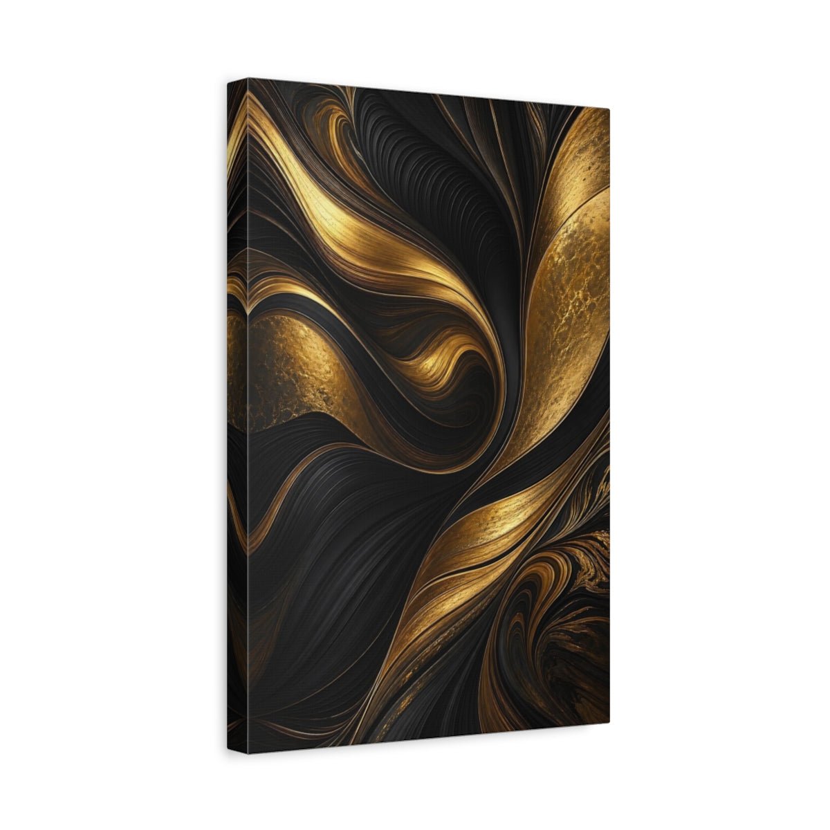 Abstract Waves Gold And Black Canvas Print – Living Room, Above Couch - YesArtYes
