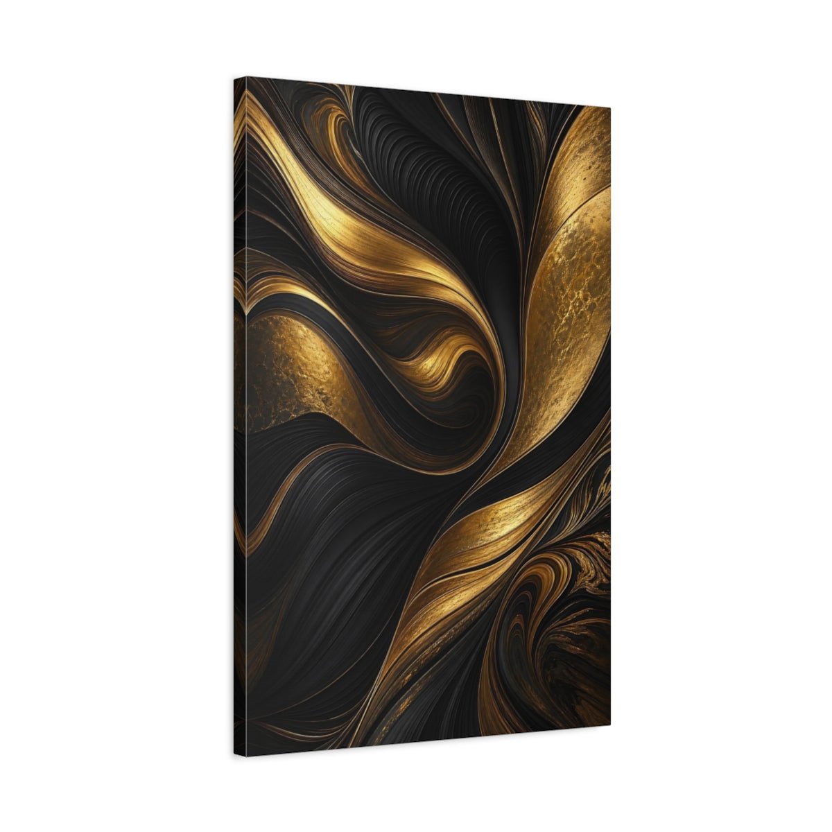Abstract Waves Gold And Black Canvas Print – Living Room, Above Couch - YesArtYes
