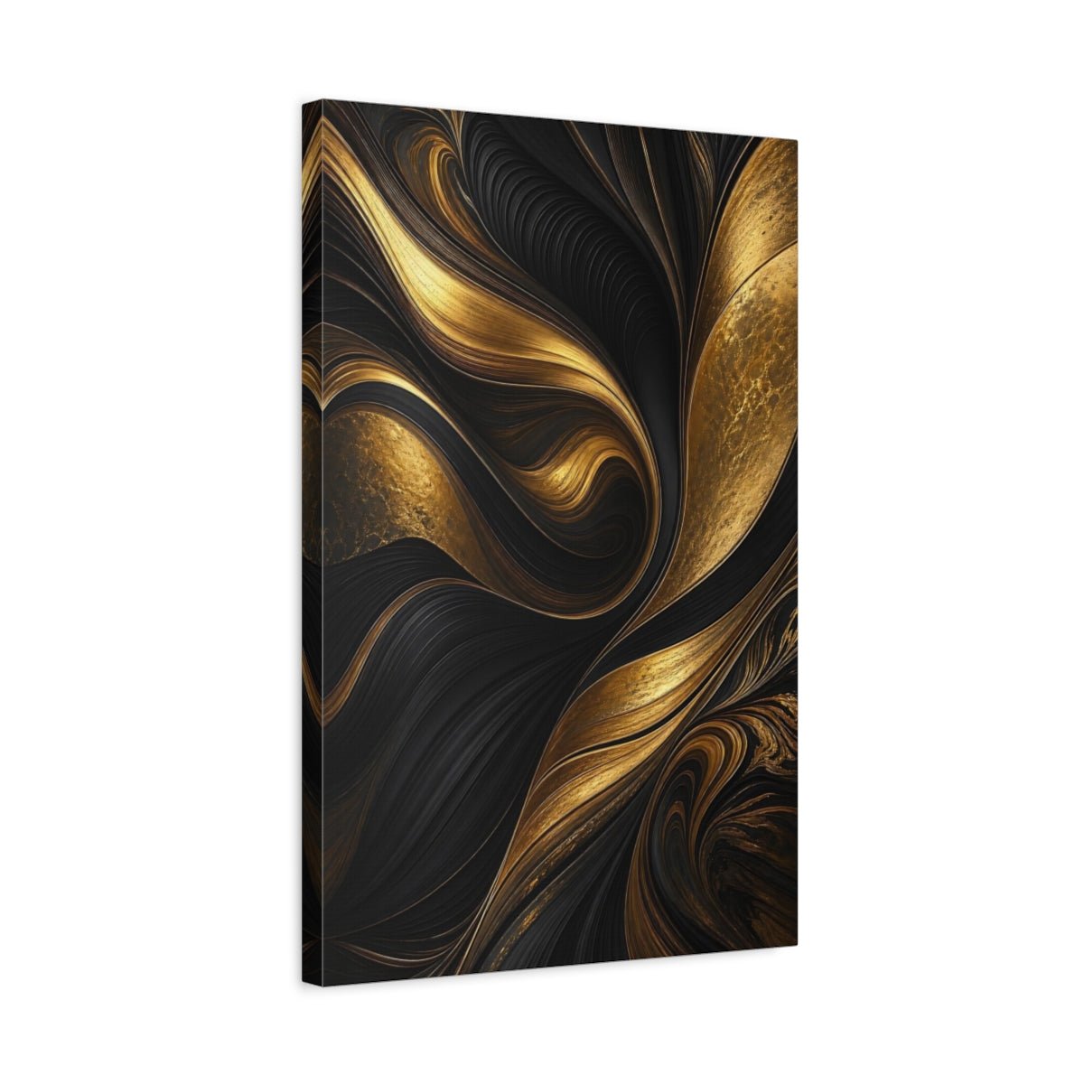 Abstract Waves Gold And Black Canvas Print – Living Room, Above Couch - YesArtYes