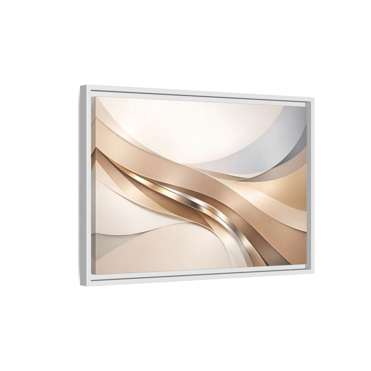 Side Mockup 1. Abstract Abstract Waves Gold And Neutral shown as stretched canvas wall art