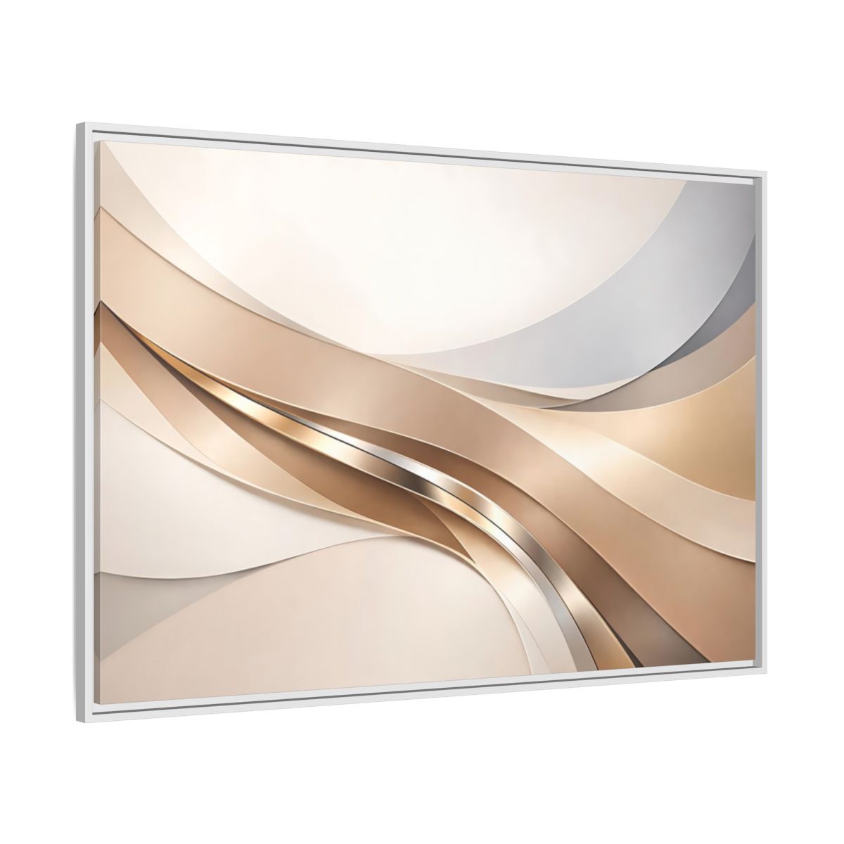 Side Mockup 7. Abstract Abstract Waves Gold And Neutral shown as stretched canvas wall art