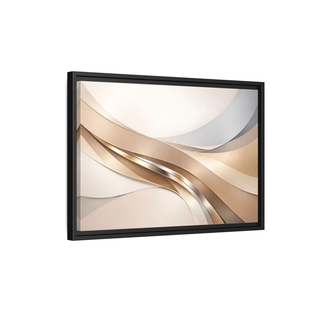 Side Mockup 3. Abstract Abstract Waves Gold And Neutral shown as stretched canvas wall art