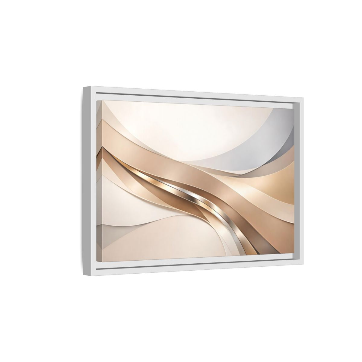 Side Mockup 4. Abstract Abstract Waves Gold And Neutral shown as stretched canvas wall art