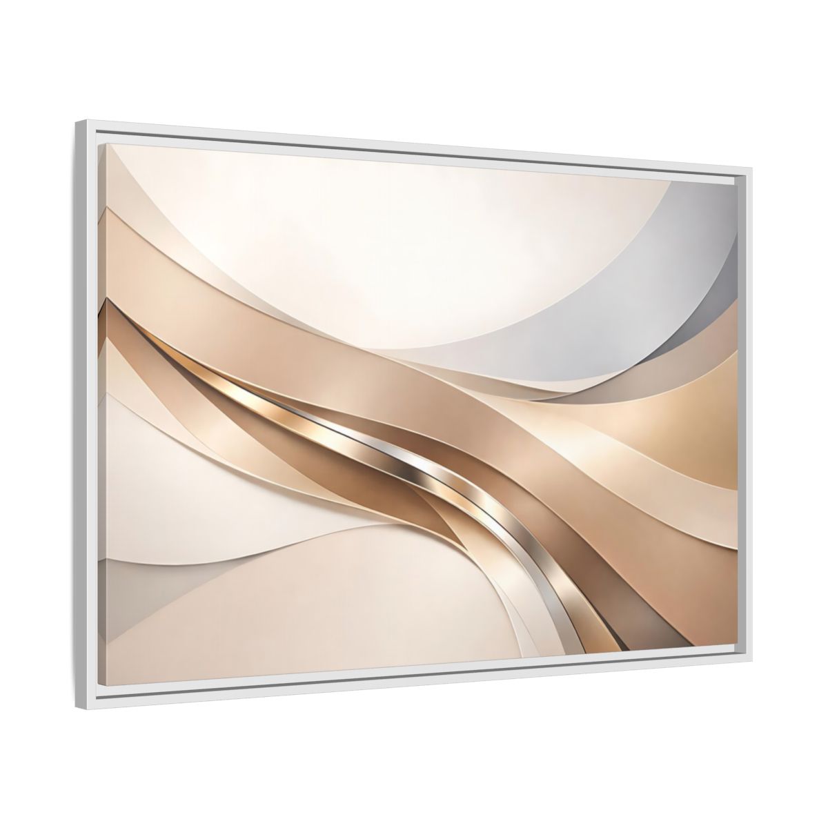 Side Mockup 8. Abstract Abstract Waves Gold And Neutral shown as stretched canvas wall art