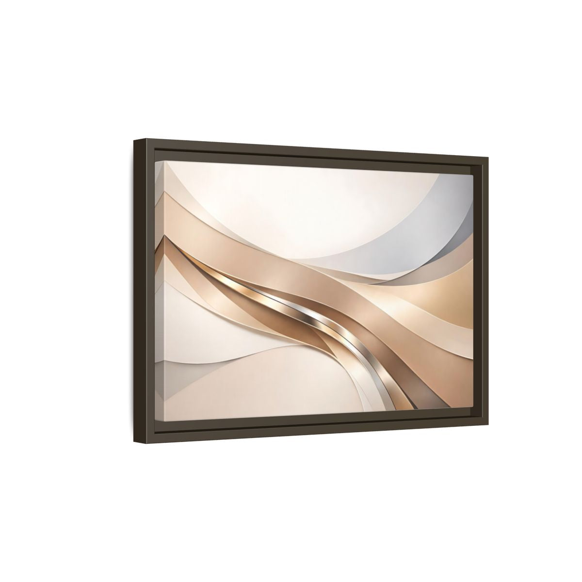 Side Mockup 5. Abstract Abstract Waves Gold And Neutral shown as stretched canvas wall art