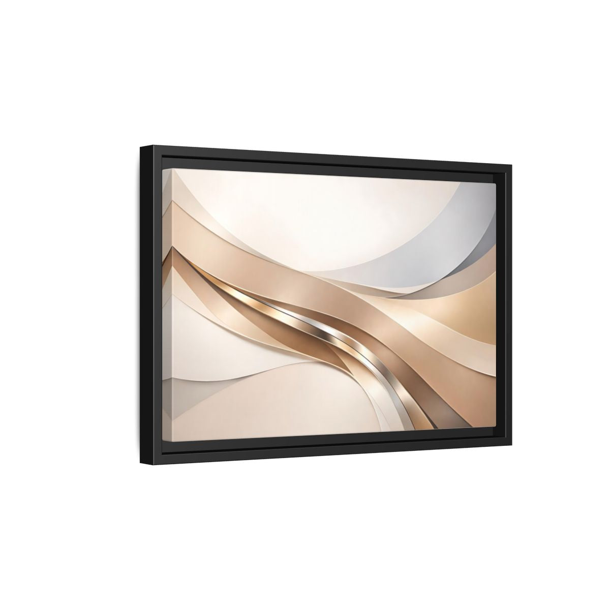 Side Mockup 6. Abstract Abstract Waves Gold And Neutral shown as stretched canvas wall art