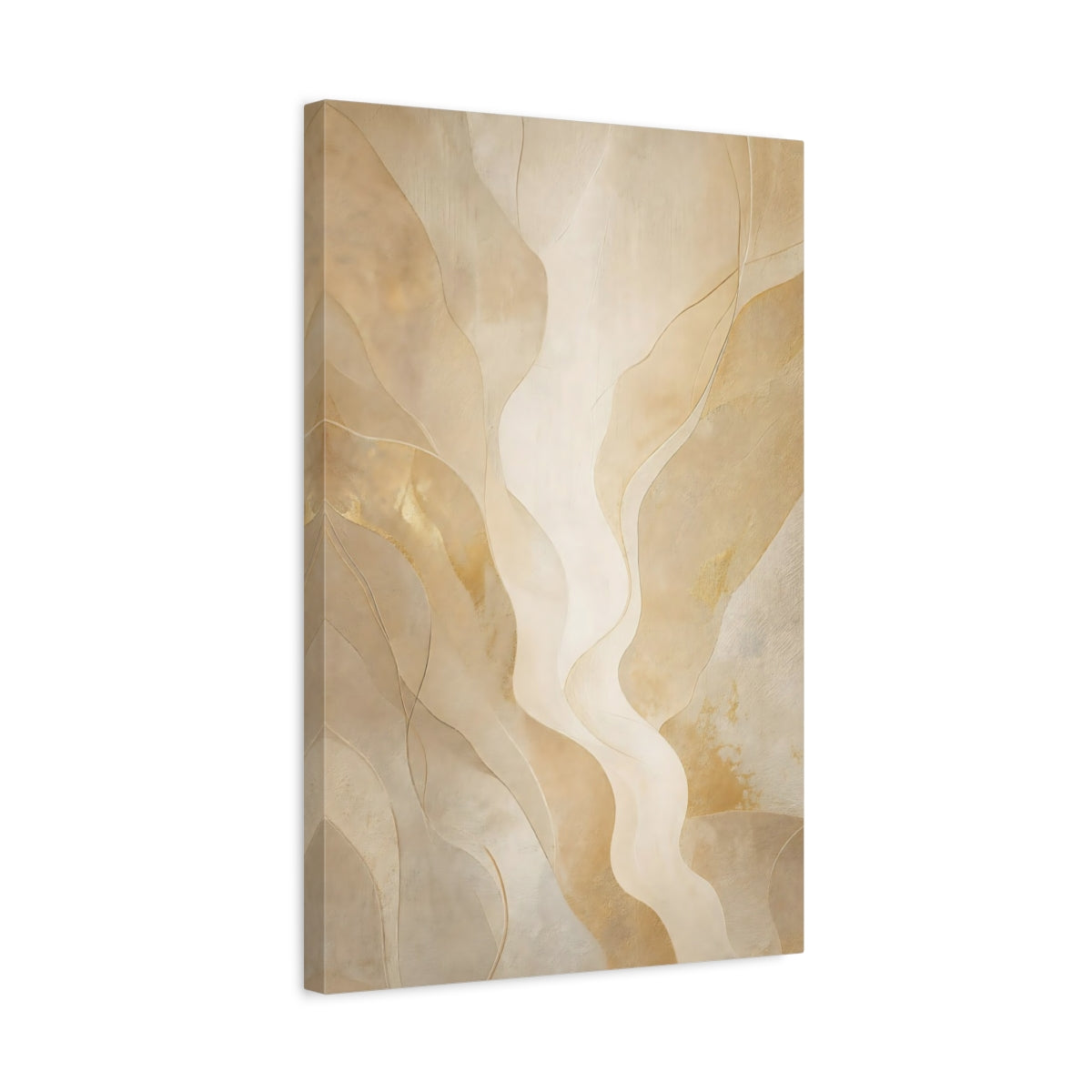 Side Mockup 3. Abstract Abstract Waves Gold Abstract shown as stretched canvas wall art
