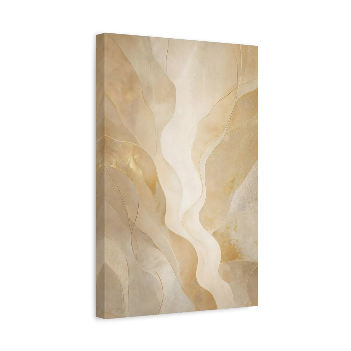 Side Mockup 4. Abstract Abstract Waves Gold Abstract shown as stretched canvas wall art