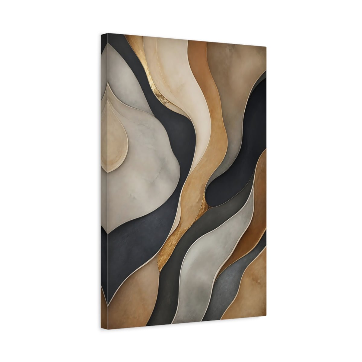 Abstract Waves Gold Gray Brown Canvas Wall Art Print – Modern Living Room, Above Console Table - YesArtYes