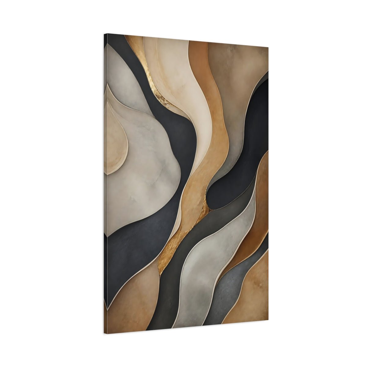 Abstract Waves Gold Gray Brown Canvas Wall Art Print – Modern Living Room, Above Console Table - YesArtYes