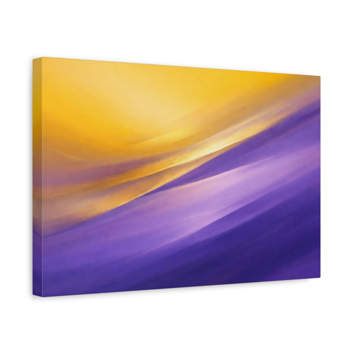 Side Mockup 4. Abstract Abstract Waves Gold Purple Abstract shown as stretched canvas wall art