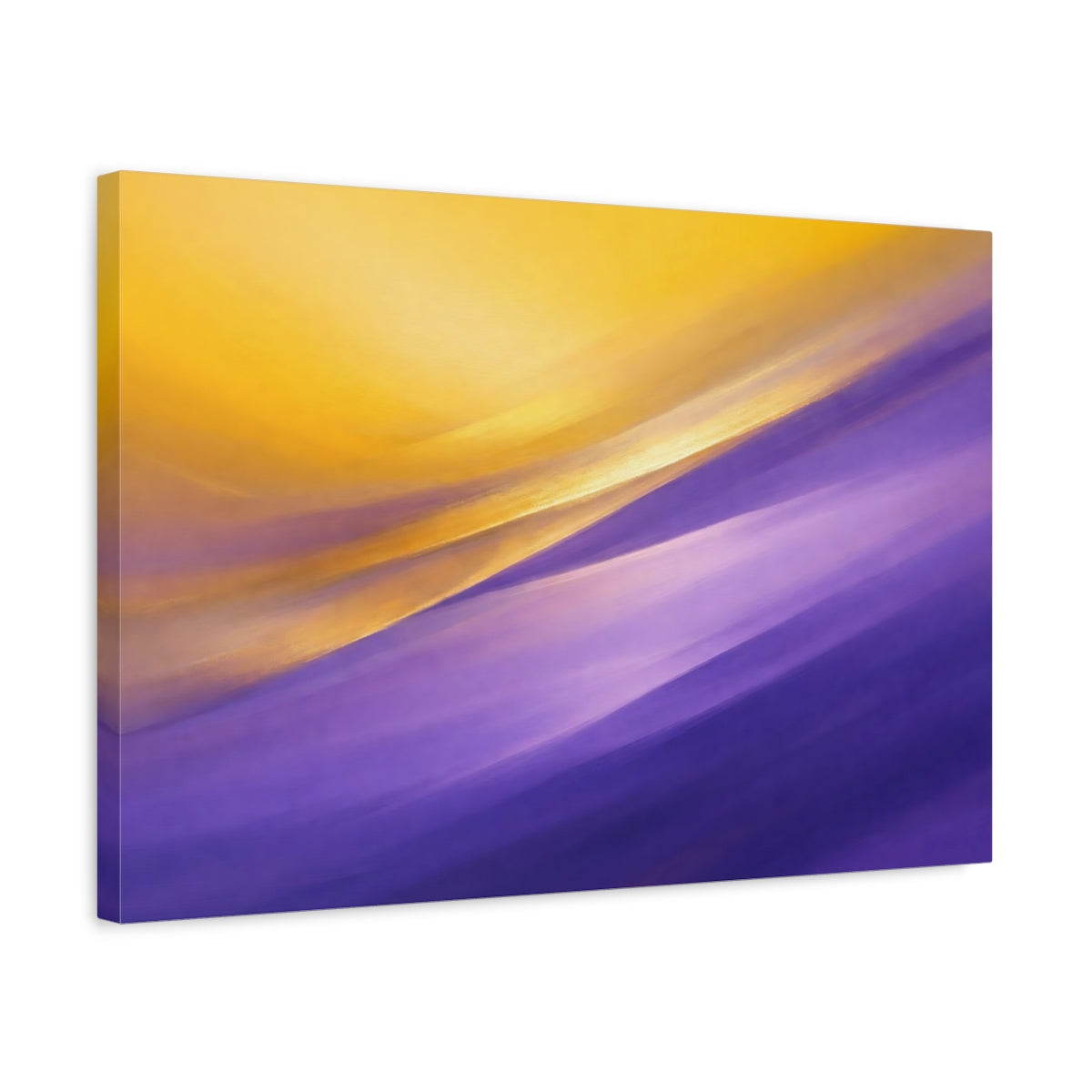 Side Mockup 3. Abstract Abstract Waves Gold Purple Abstract shown as stretched canvas wall art