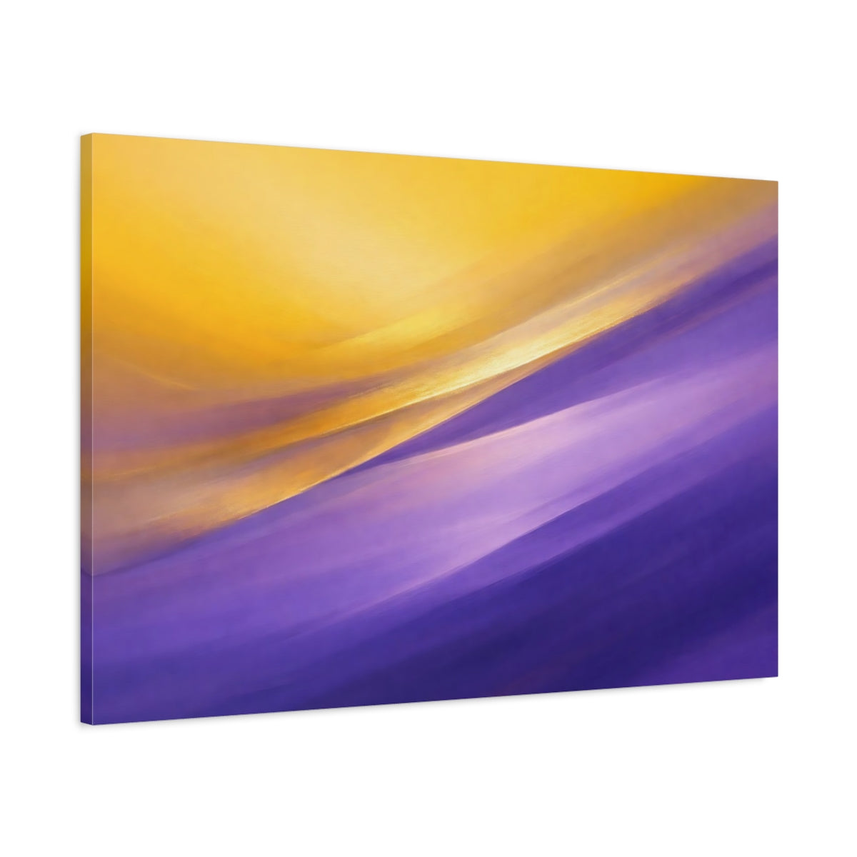 Side Mockup 1. Abstract Abstract Waves Gold Purple Abstract shown as stretched canvas wall art