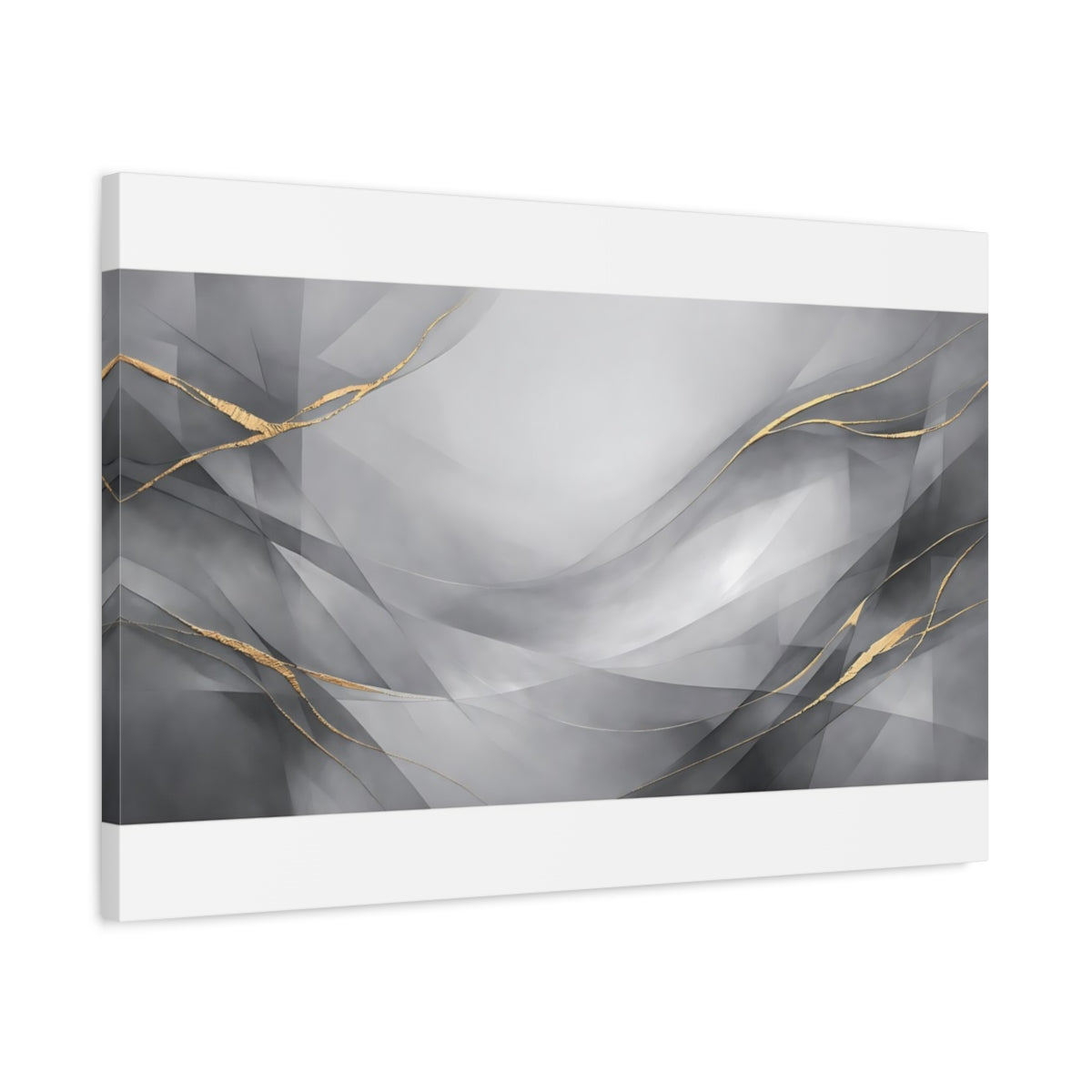 Side Mockup 2. Abstract Abstract Waves Gray Gold Abstract shown as stretched canvas wall art