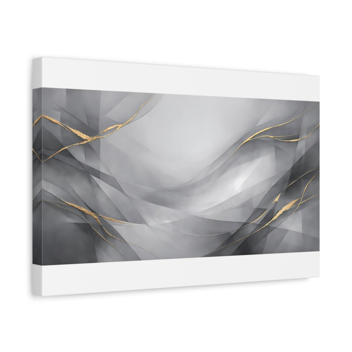 Side Mockup 4. Abstract Abstract Waves Gray Gold Abstract shown as stretched canvas wall art