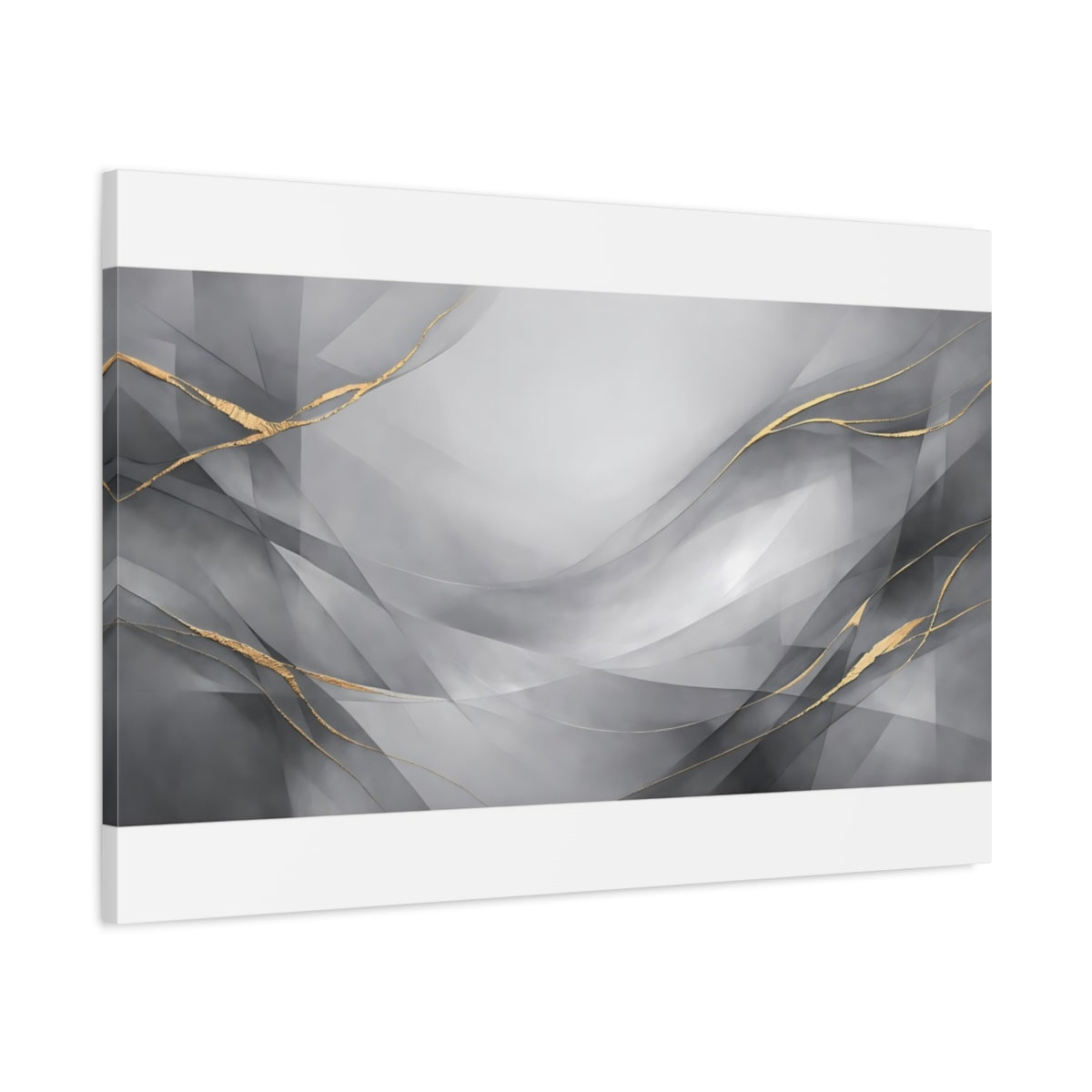 Side Mockup 1. Abstract Abstract Waves Gray Gold Abstract shown as stretched canvas wall art