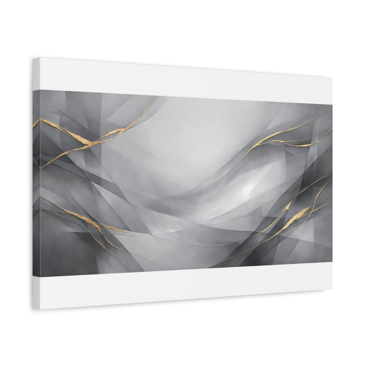 Side Mockup 3. Abstract Abstract Waves Gray Gold Abstract shown as stretched canvas wall art