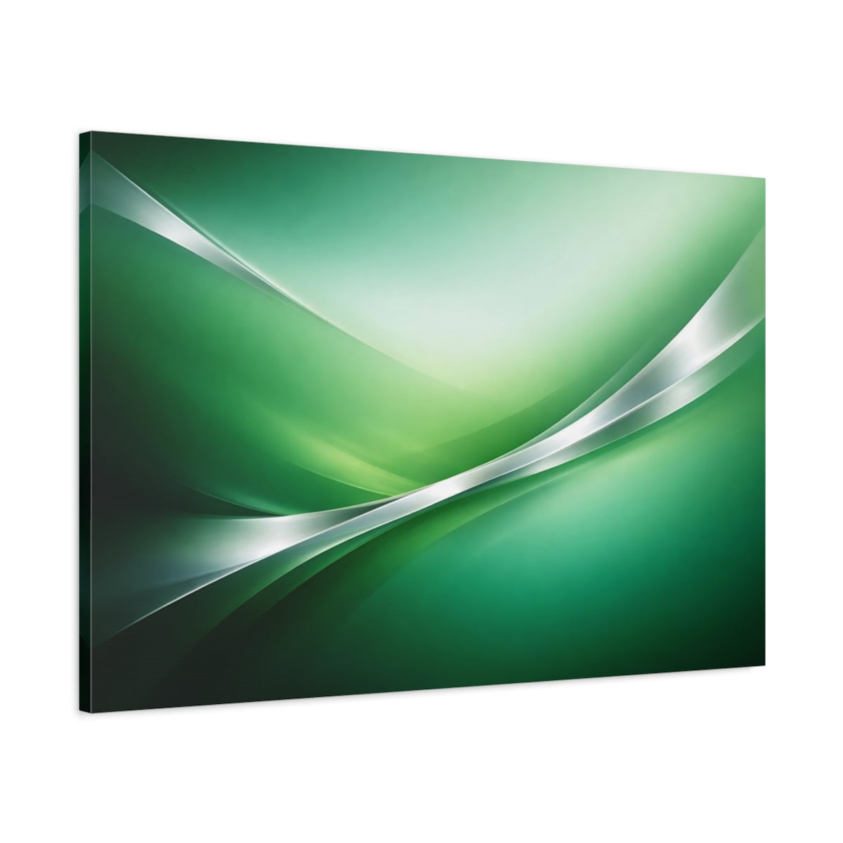 Side Mockup 1. Abstract Abstract Waves Green Abstract shown as stretched canvas wall art