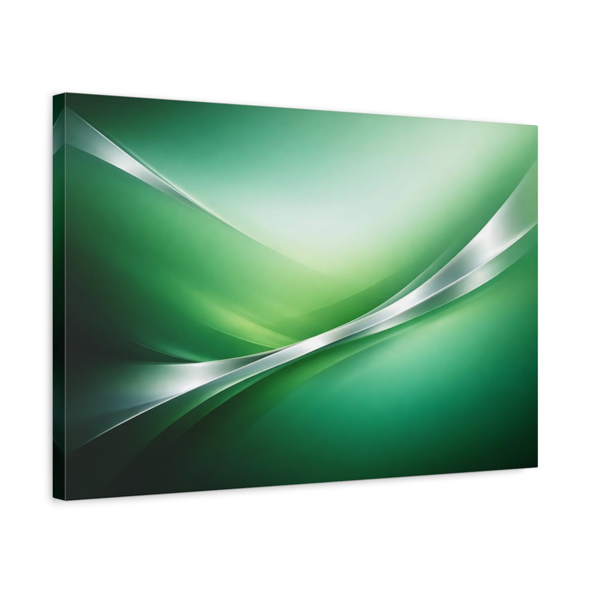 Side Mockup 3. Abstract Abstract Waves Green Abstract shown as stretched canvas wall art