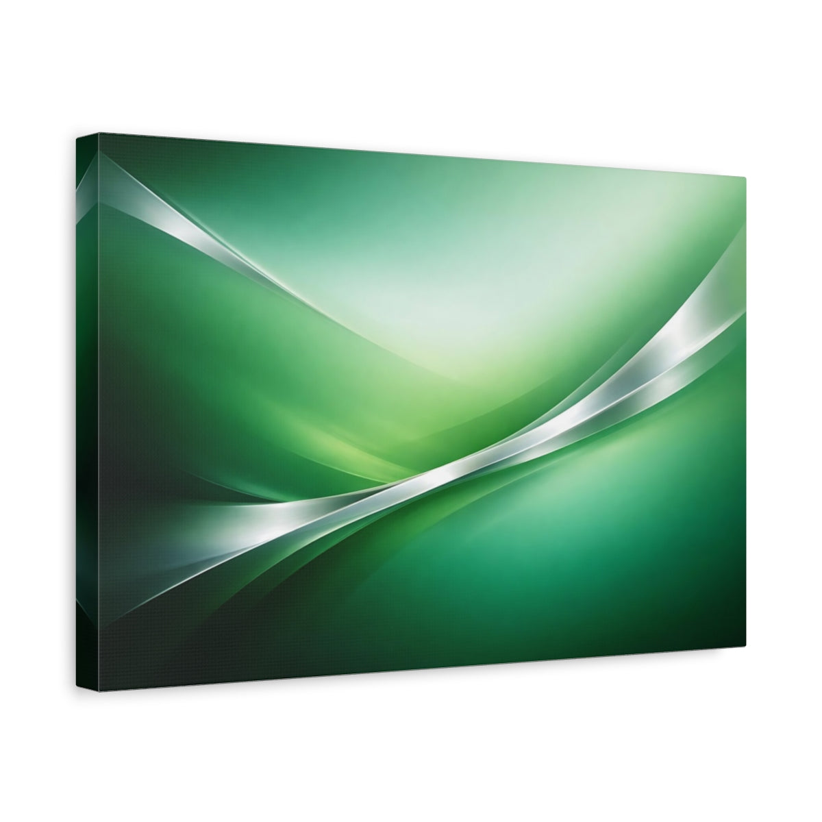 Side Mockup 4. Abstract Abstract Waves Green Abstract shown as stretched canvas wall art