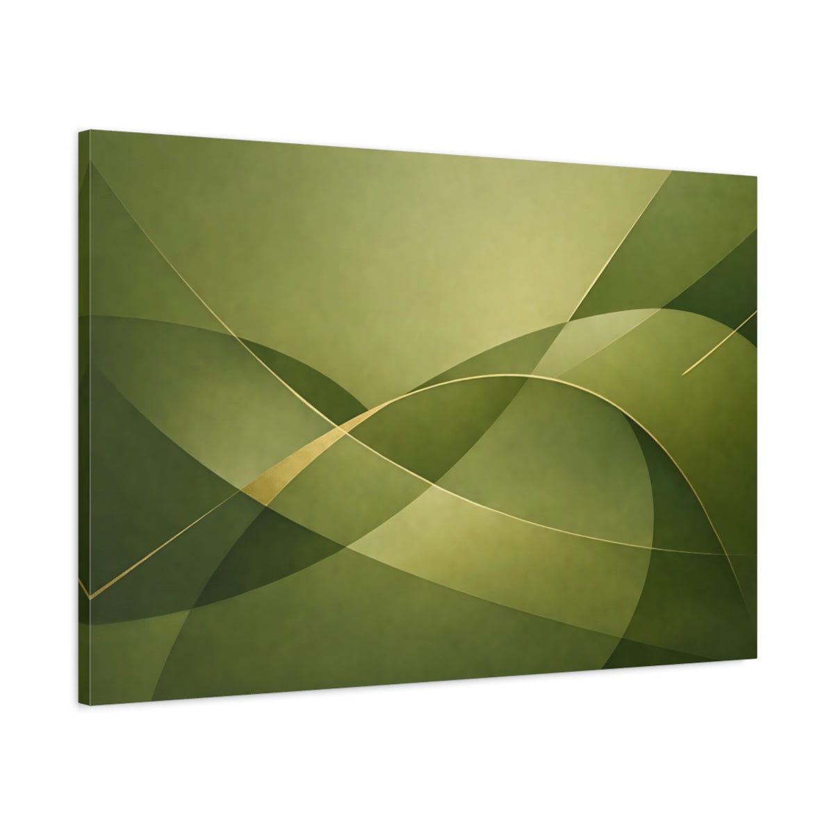 Side Mockup 1. Abstract Abstract Waves Green Gold Abstract shown as stretched canvas wall art