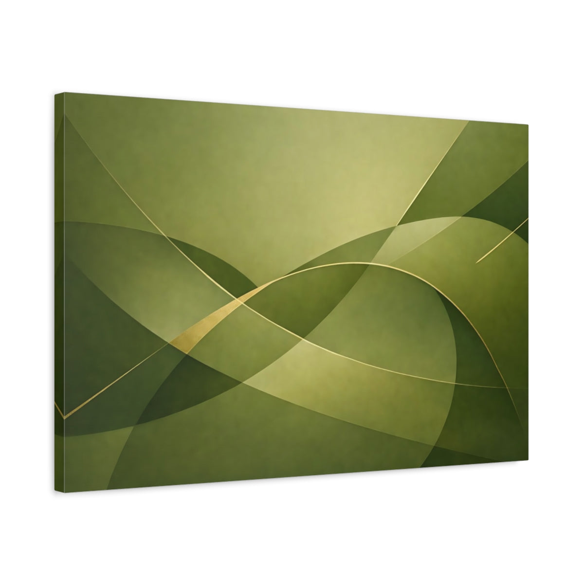 Side Mockup 2. Abstract Abstract Waves Green Gold Abstract shown as stretched canvas wall art