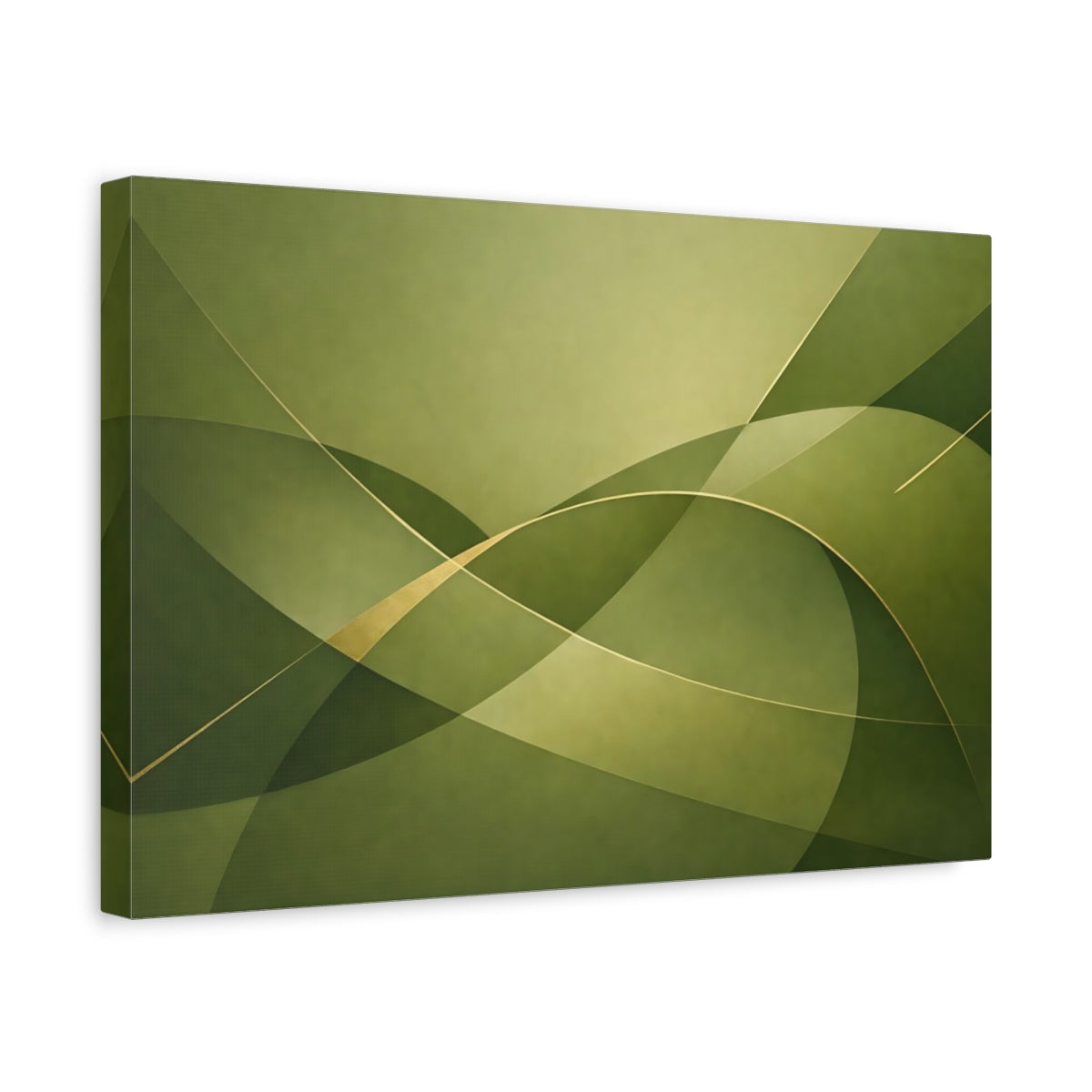 Side Mockup 4. Abstract Abstract Waves Green Gold Abstract shown as stretched canvas wall art