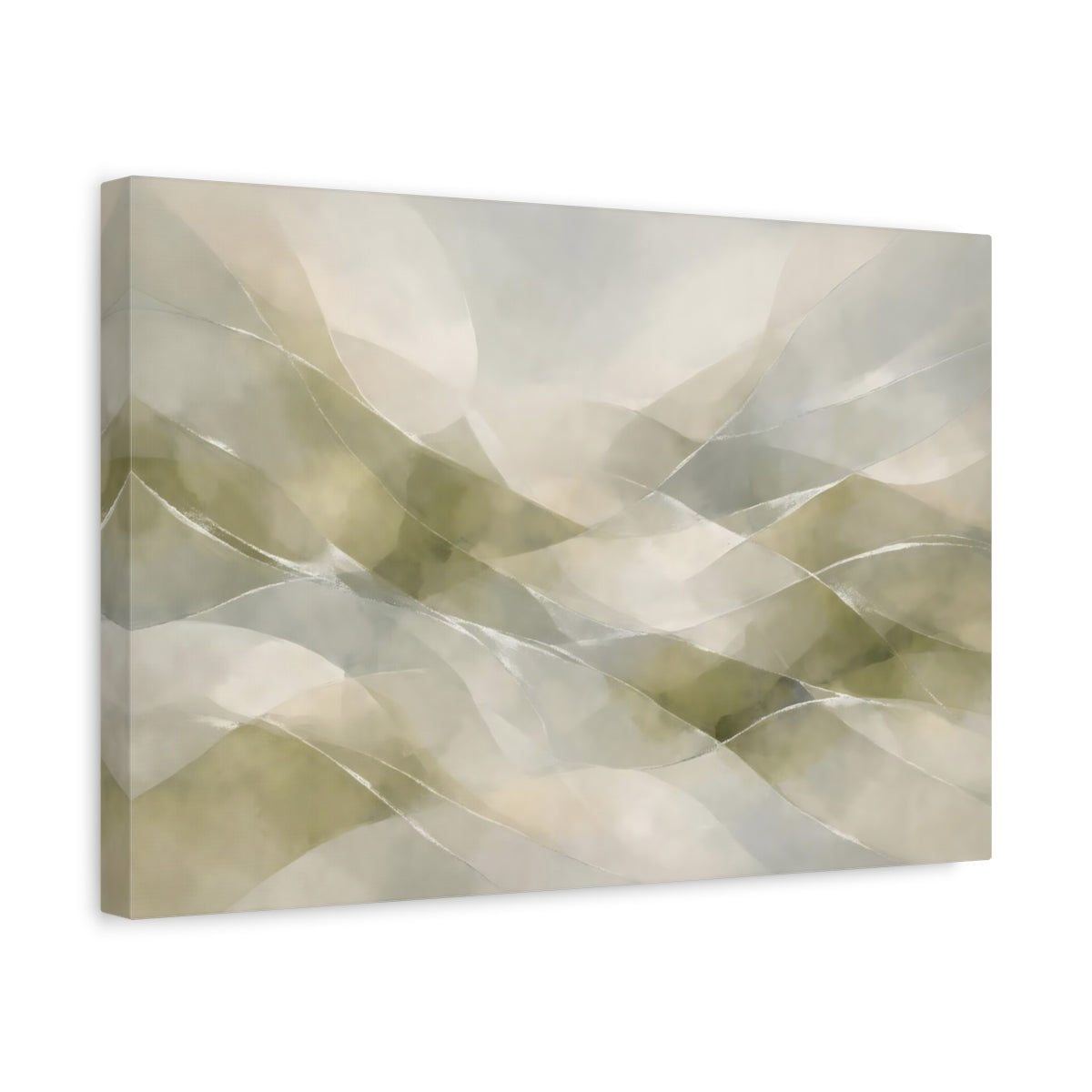 Side Mockup 4. Abstract Abstract Waves Green Grey Abstract shown as stretched canvas wall art