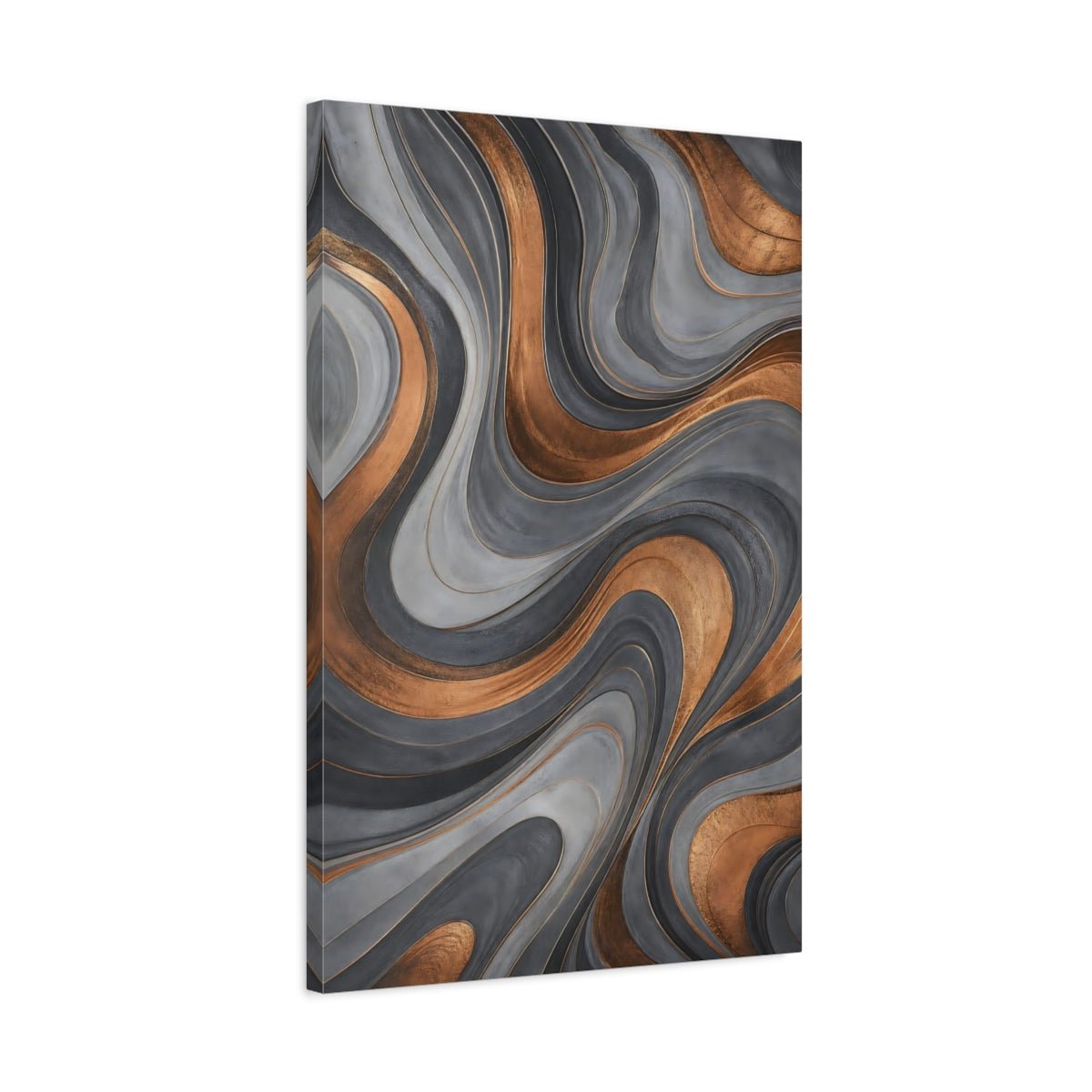 Abstract Waves Grey And Gold Canvas Print – Living Room, Above Console Table - YesArtYes