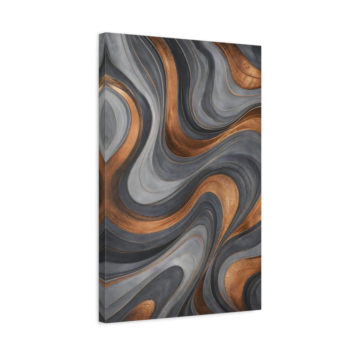 Abstract Waves Grey And Gold Canvas Print – Living Room, Above Console Table - YesArtYes