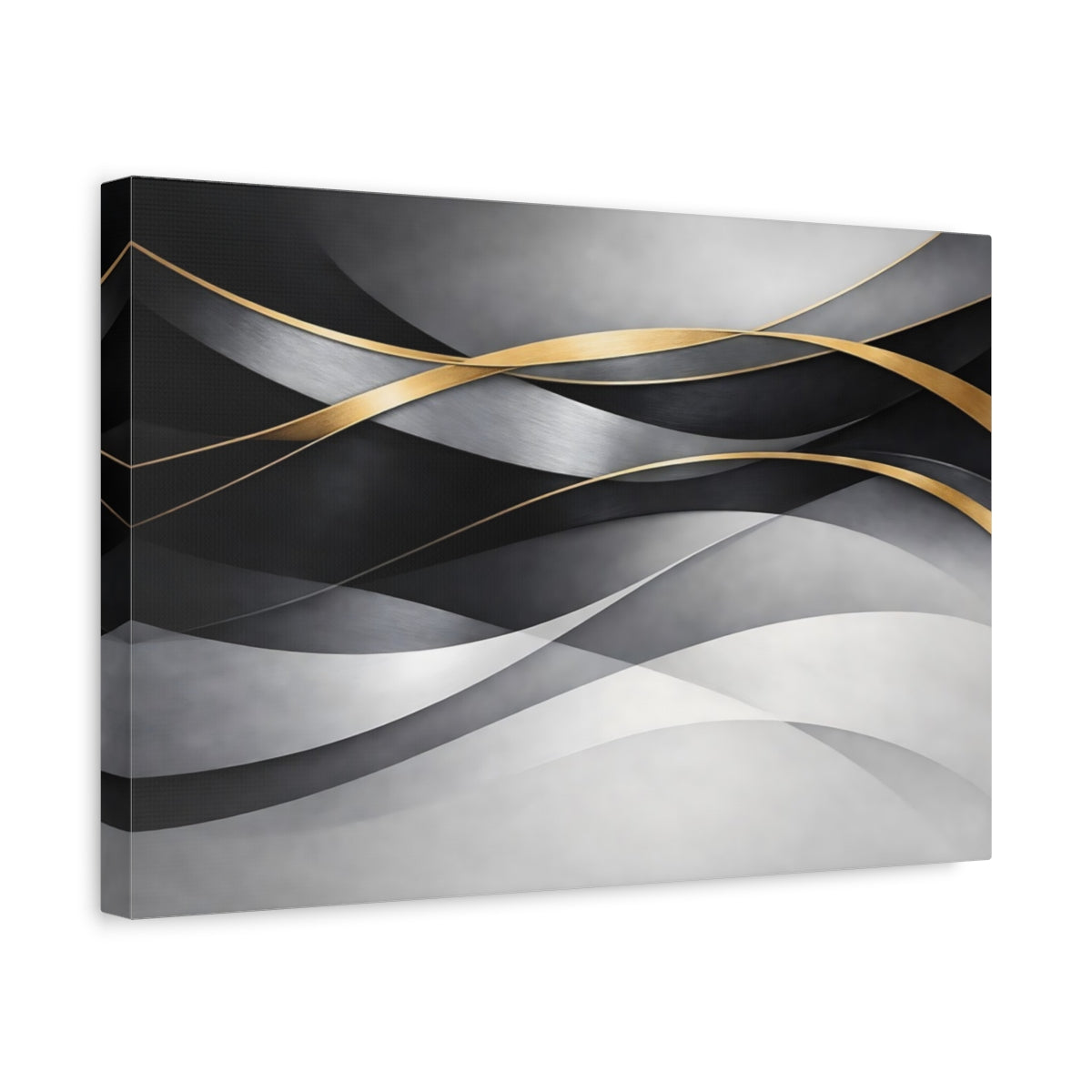 Side Mockup 4. Abstract Abstract Waves Grey And Gold shown as stretched canvas wall art