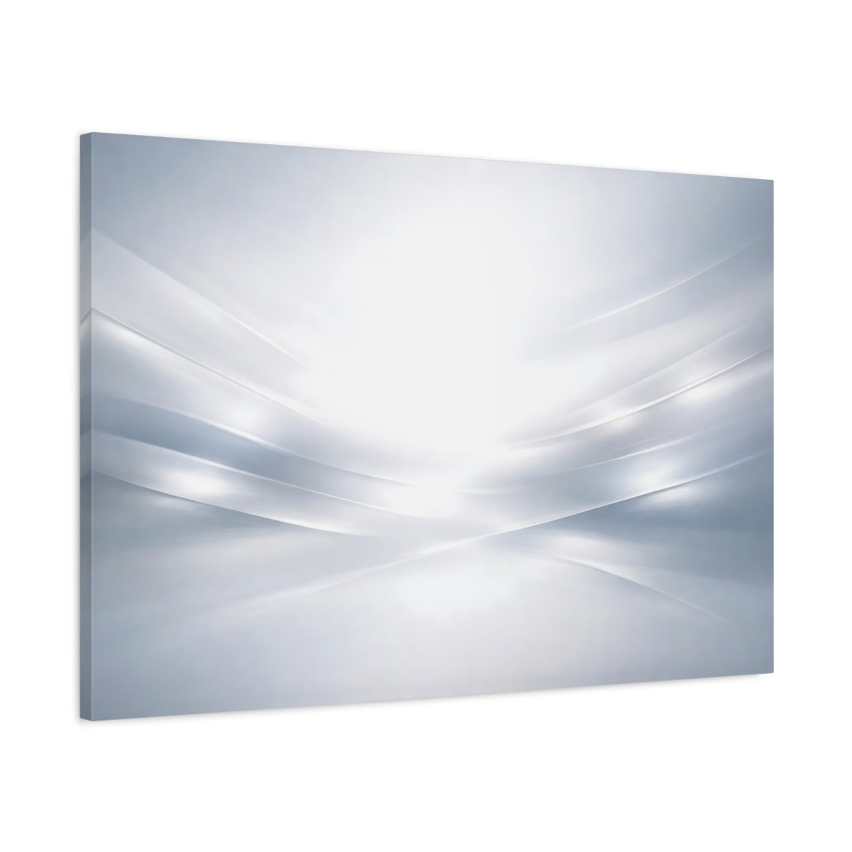Side Mockup 1. Abstract Abstract Waves Grey And White shown as stretched canvas wall art