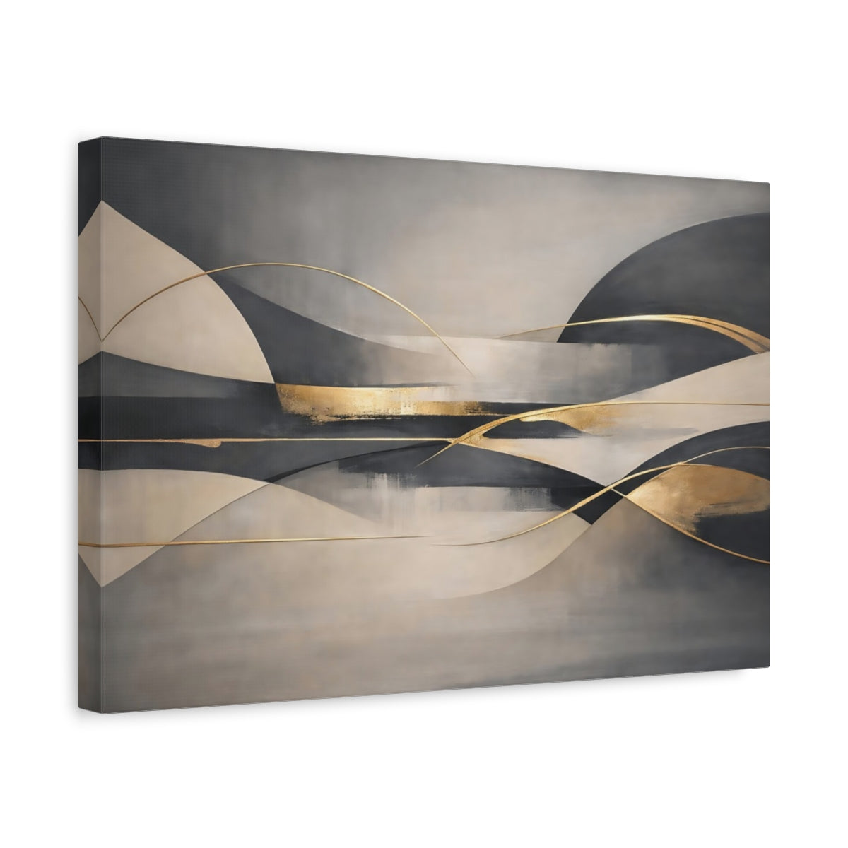 Side Mockup 4. Abstract Abstract Waves Grey Beige Gold shown as stretched canvas wall art