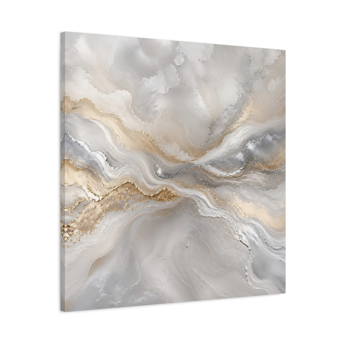 Side Mockup 3. Abstract Abstract Waves Grey Gold Abstract shown as stretched canvas wall art