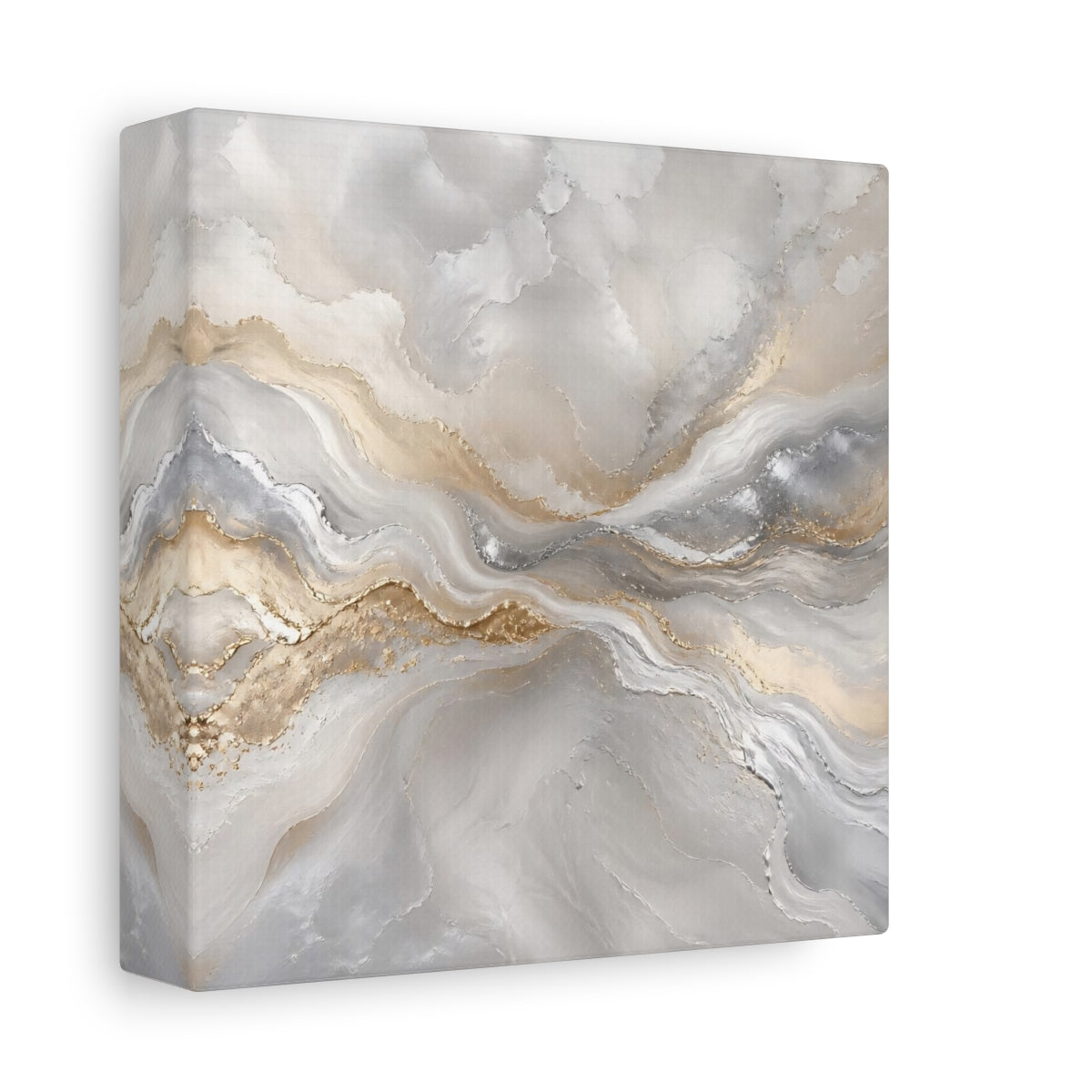 Side Mockup 2. Abstract Abstract Waves Grey Gold Abstract shown as stretched canvas wall art