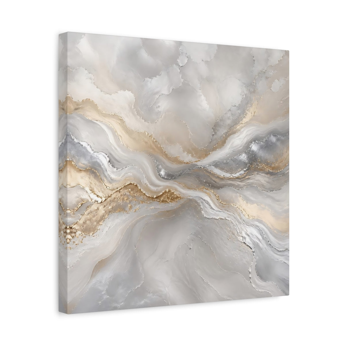 Side Mockup 6. Abstract Abstract Waves Grey Gold Abstract shown as stretched canvas wall art