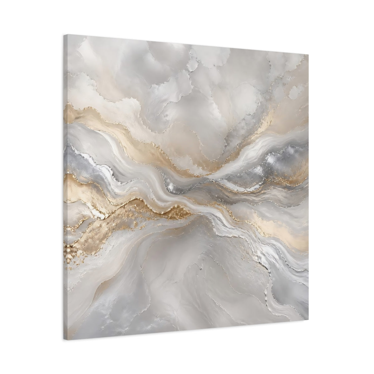 Side Mockup 1. Abstract Abstract Waves Grey Gold Abstract shown as stretched canvas wall art