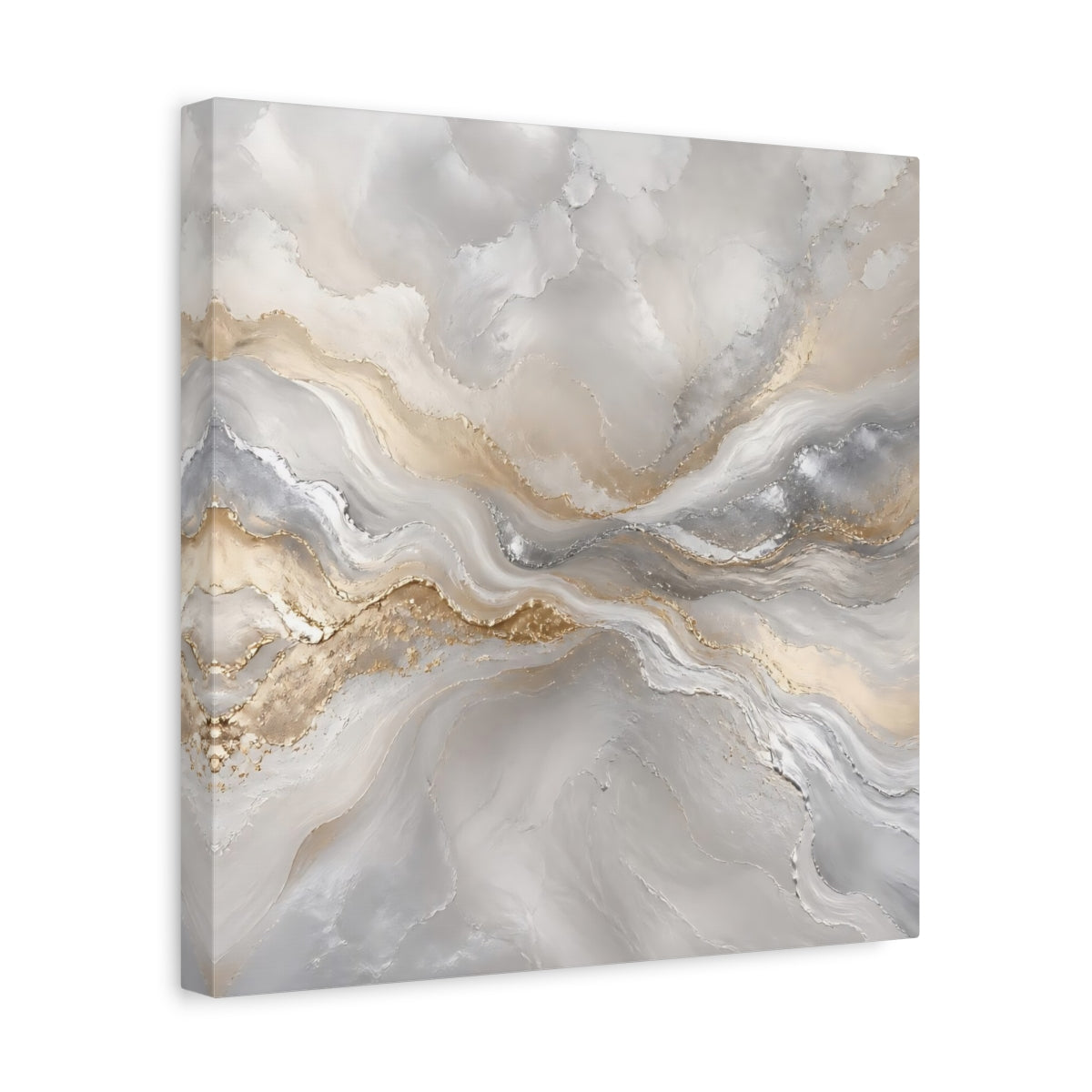 Side Mockup 7. Abstract Abstract Waves Grey Gold Abstract shown as stretched canvas wall art